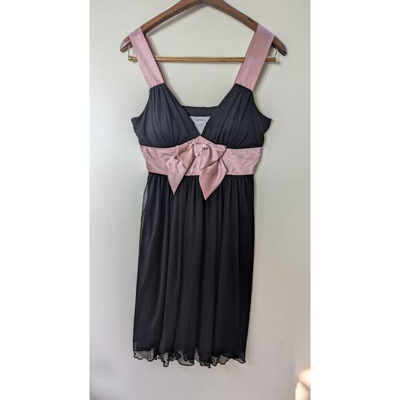 Speechless Black Midi Dress Pink bow Sheer lined Semi formal HOCO Coquette girl - Picture 1 of 7